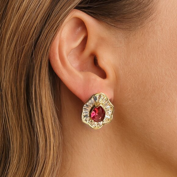 Jewelry - Vintage Style Burgundy Gemstone Earrings